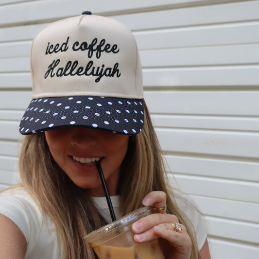 Iced Coffee Polka Dot Embroidered Trucker Hat