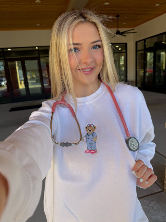 Nursing Bear Embroidered Sweatshirt
