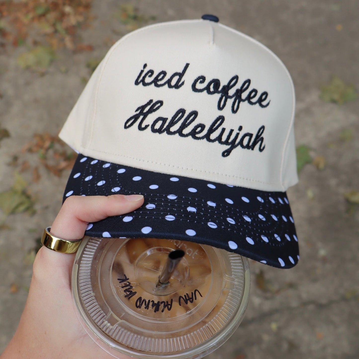 Iced Coffee Polka Dot Embroidered Trucker Hat