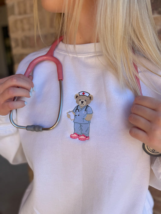 Nursing Bear Embroidered Sweatshirt