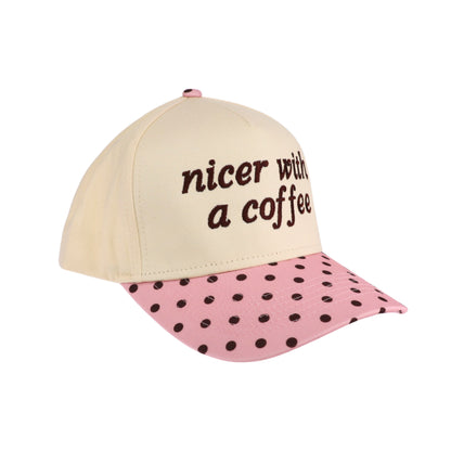Nicer With Coffee Embroidered Trucker Hat