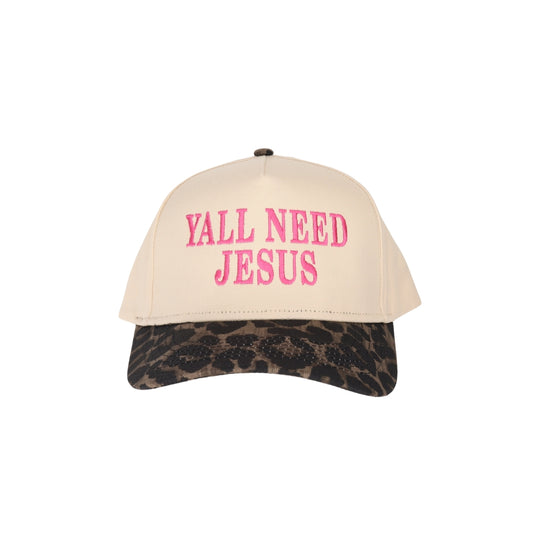Yall need Jesus Leopard Embroidered Trucker Hat